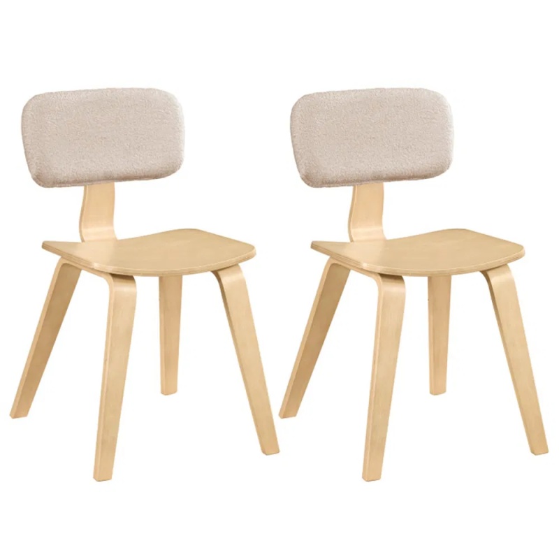 Dining Chairs (Beige & Natural), Teddy Velvet Upholstery & Plush Padded Design-Set of 2