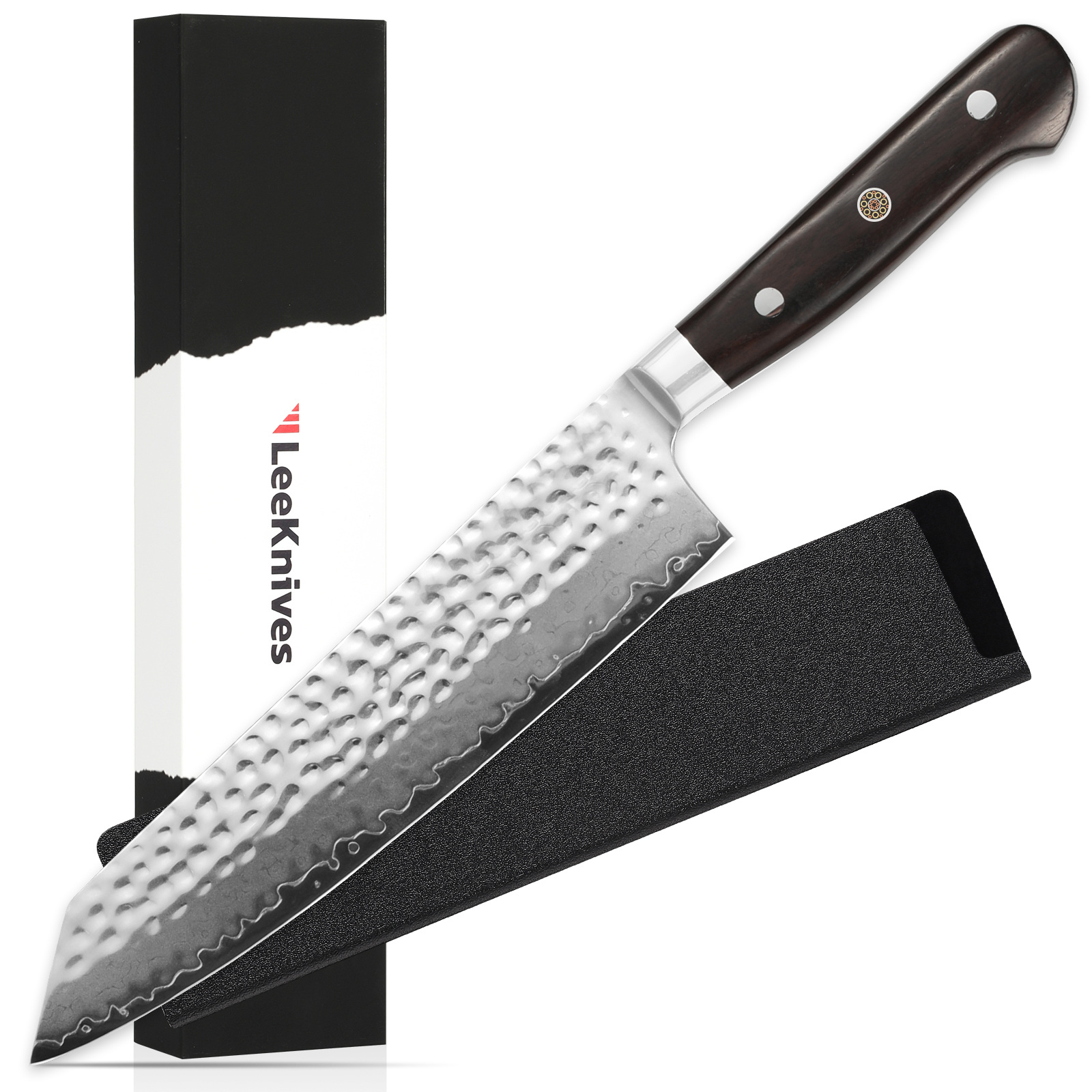 Kiritsuke Knife, Professional VG10 Damascus Steel Chef Knife With Hammered Blade, Kitchen Slicing Knife With Ebony Wood Handle