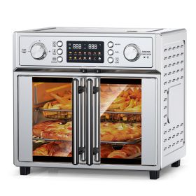 29.5QT French Door Air Fryer Toaster Oven Combo, 14 Presets, Digital Control, Stainless Steel, For Baking, Roasting, Includes Accessories,Silver, Amaz