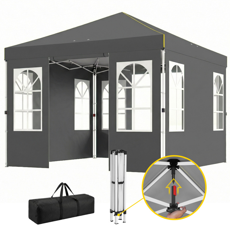 9.6 x 9.6 ft Pop Up Canopy Tent with Sidewalls, One Push Setup, UPF50+ Portable Instant Canopy Shelter, Dark Gray