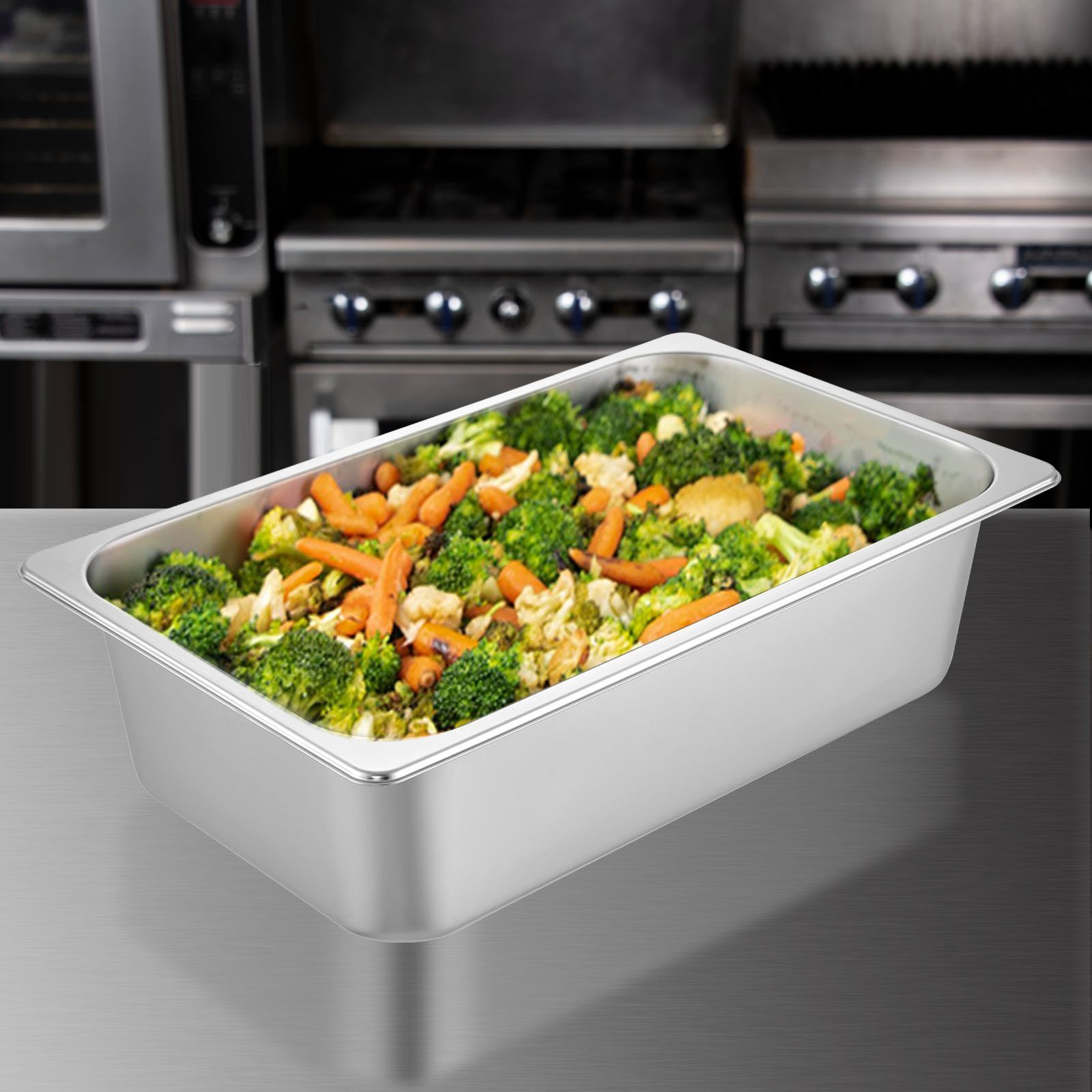 6 Pack Steam Table Pans 20.9 X 12.8 X 5.9 Inch Deep Steam Table Pan Full Size 20.5L Deep Food Container Stainless Steel Oven Tray Hotel Pans Anti-Jam