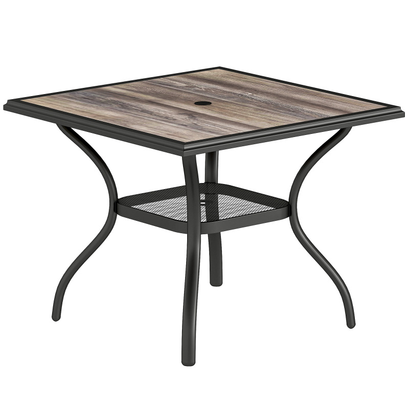 37" Square Outdoor Dining Table for 4, Patio Table with Umbrella Hole, Shelf, Faux Wood Top for Garden, Backyard, Gray