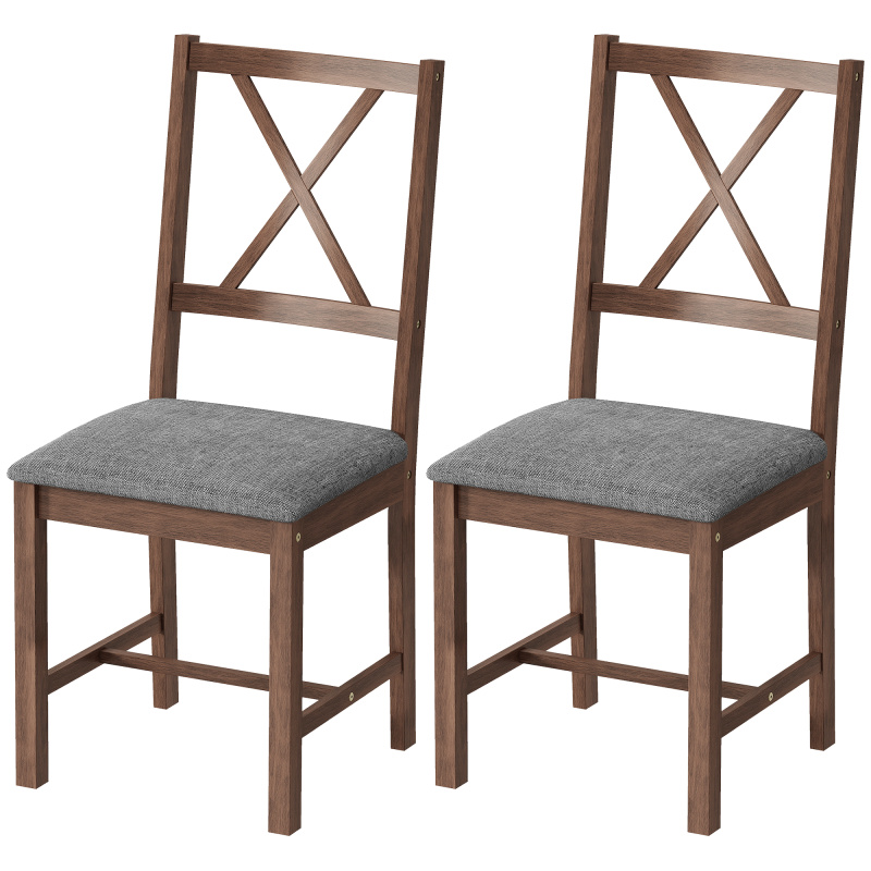 Set of 2 Dining Chairs, Upholstered X-Back Dining Room Chairs with Rubberwood Legs and Padded Seat for Kitchen, Gray