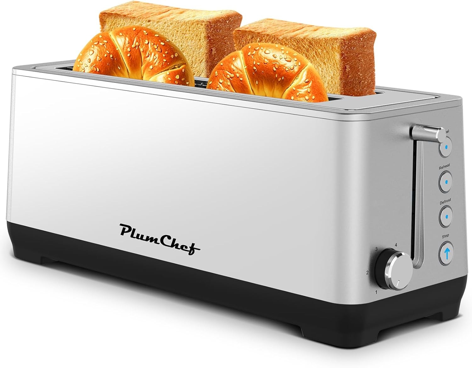 4-Slice Toaster, Extra Wide Long Slot Toaster, 6 Settings, Bagel, Defrost, Reheat, Removable Crumb Tray, Stainless Steel Housing, Silver, Amazon Resal