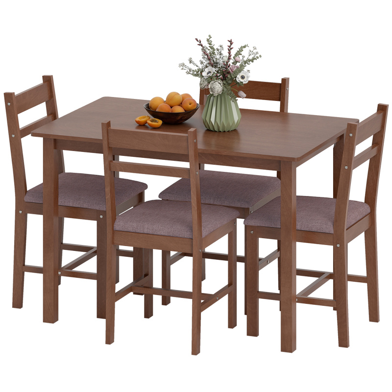 5-Piece Solid Wood Dining Table Set for 4, Farmhouse Kitchen Table with Upholstered Chairs for Dining Room, Light Brown