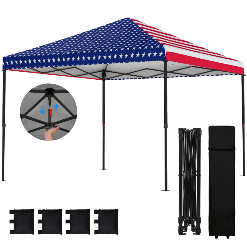 10 x 10 ft Pop Up Canopy Tent with One Push Setup, Outdoor Portable Instant Canopy Shelter w/ Roller Bag, American Flag