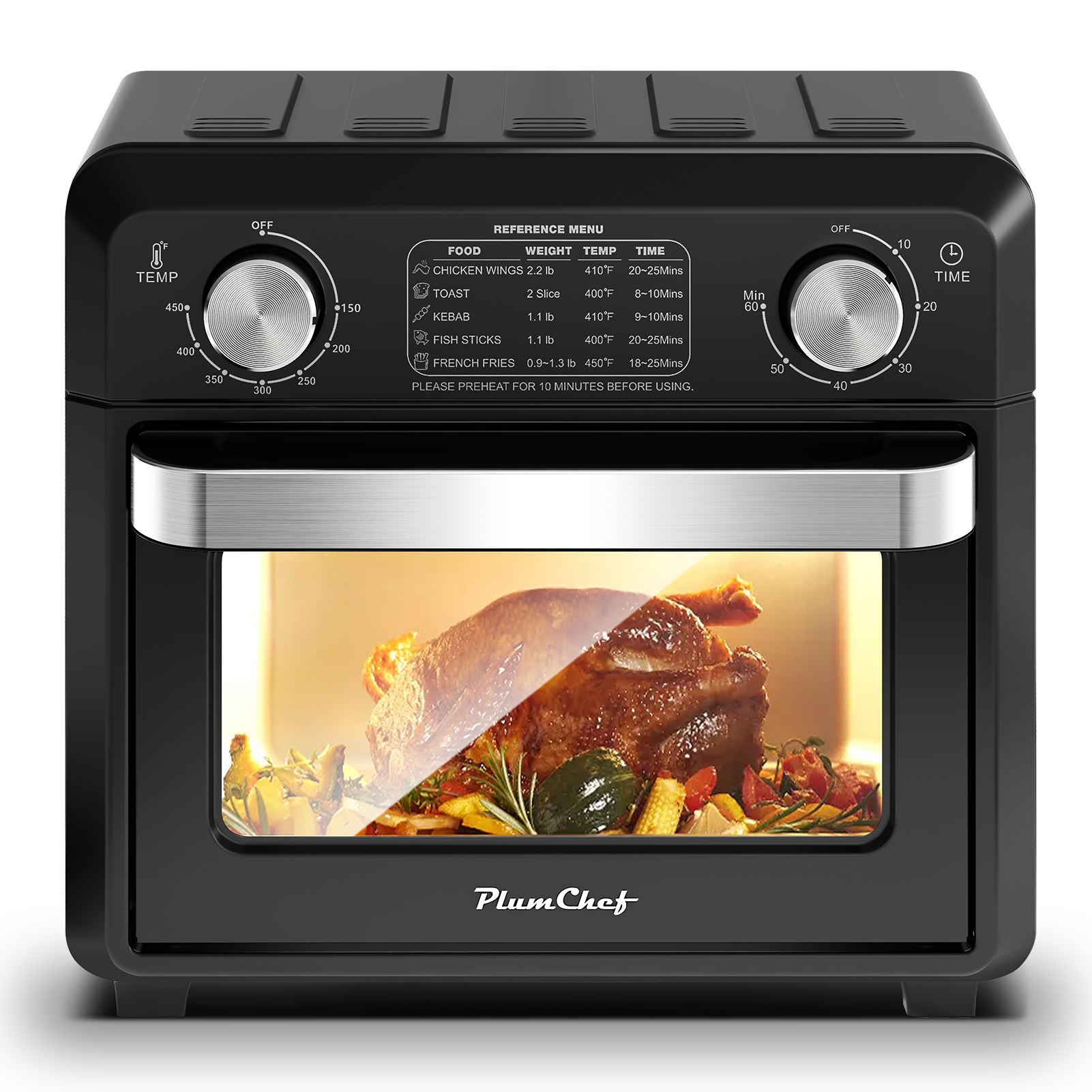 11QT Compact Air Fryer Toaster Oven, 1000W, Convection Countertop, With Reference Menus, 2-Slice Toaster, Adjustable Time And Temperature, Black, Amaz