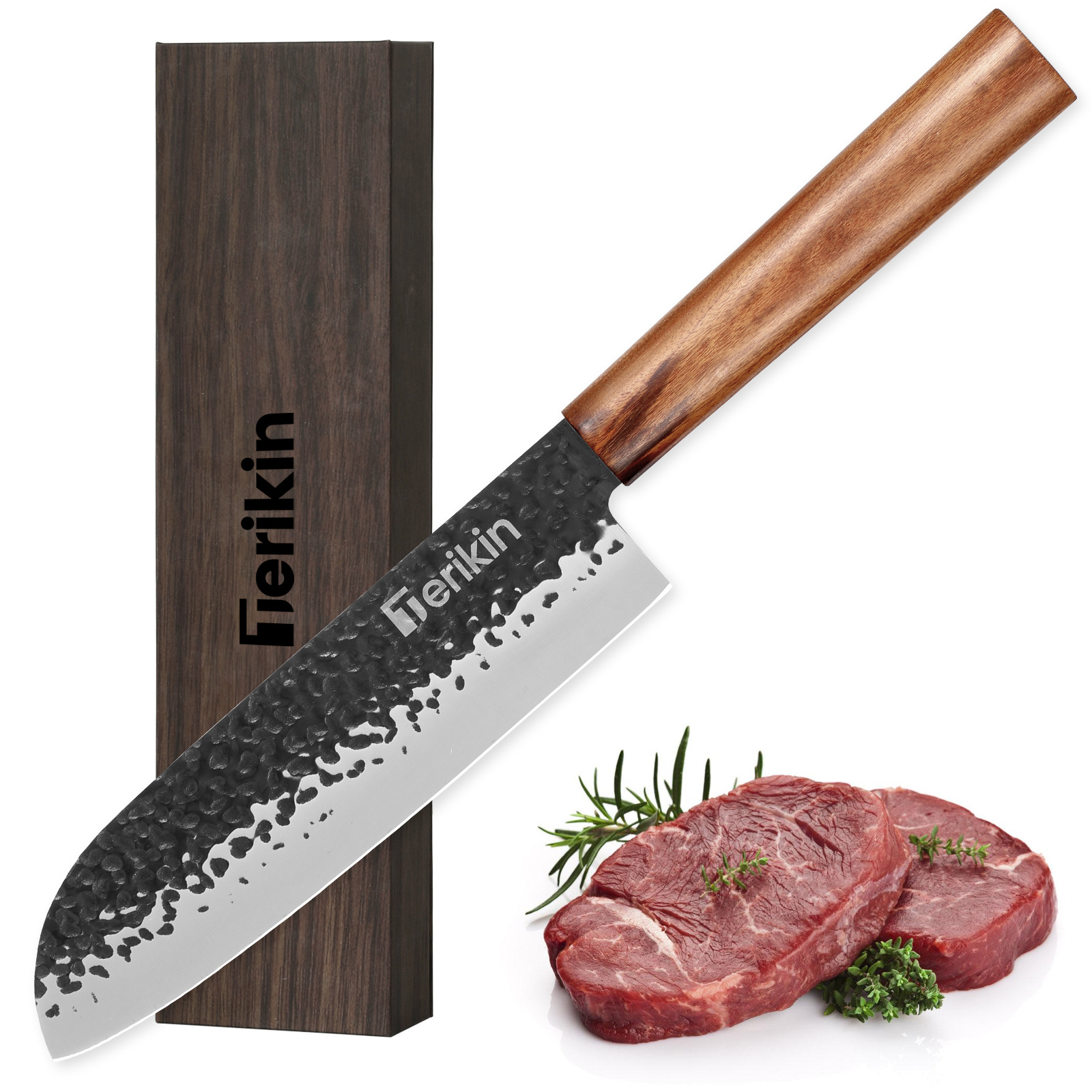Santoku Chef Knife 9 inches, Sushi Knife, German Carbon Steel, Superior Resilience