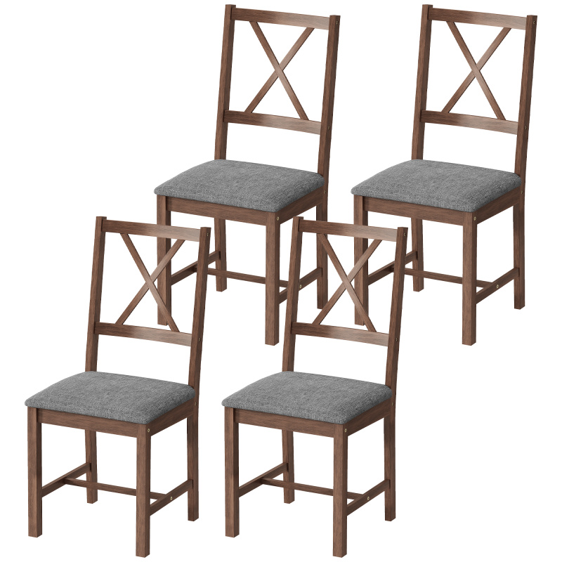 Set of 4 Dining Chairs, Upholstered X-Back Dining Room Chairs with Rubberwood Legs and Padded Seat for Kitchen, Gray
