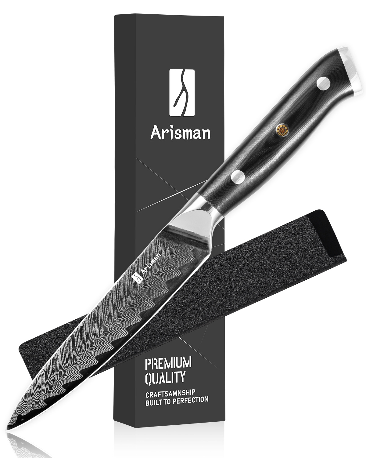 Utility Knife, 5 inch, Japanese Damascus Stee, Kitchenl Paring Knife for Fruit Slicing Knife