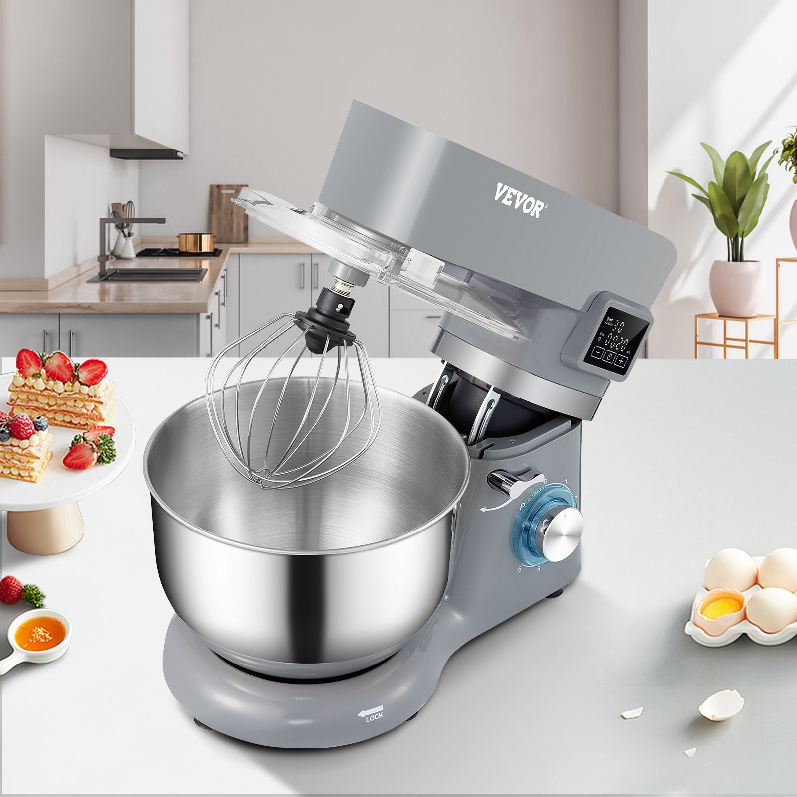 Stand Mixer, 660W Electric Dough Mixer With 6 Speeds LCD Screen Timing, Tilt-Head Food Mixer With 5.8 Qt Stainless Steel Bowl, Dough Hook, Flat Beater