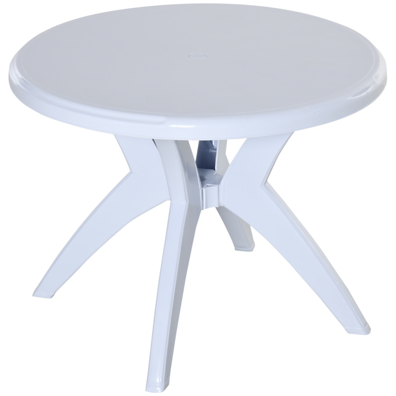 Patio Dining Table with Umbrella Hole Round Outdoor Bistro Table for Garden Lawn Backyard, White