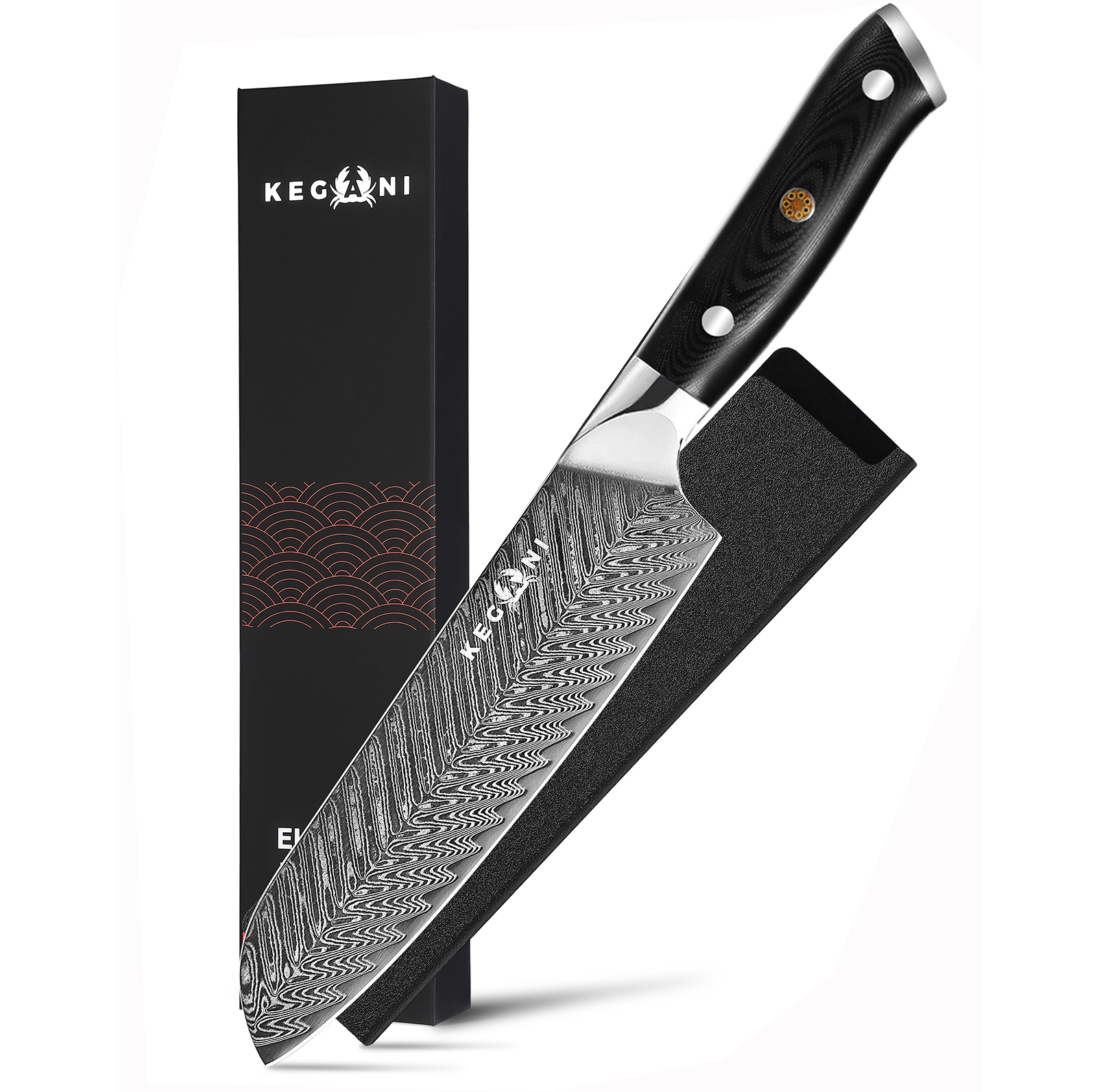 Kegani Japanese Santoku Damascus 7 Inch Knife