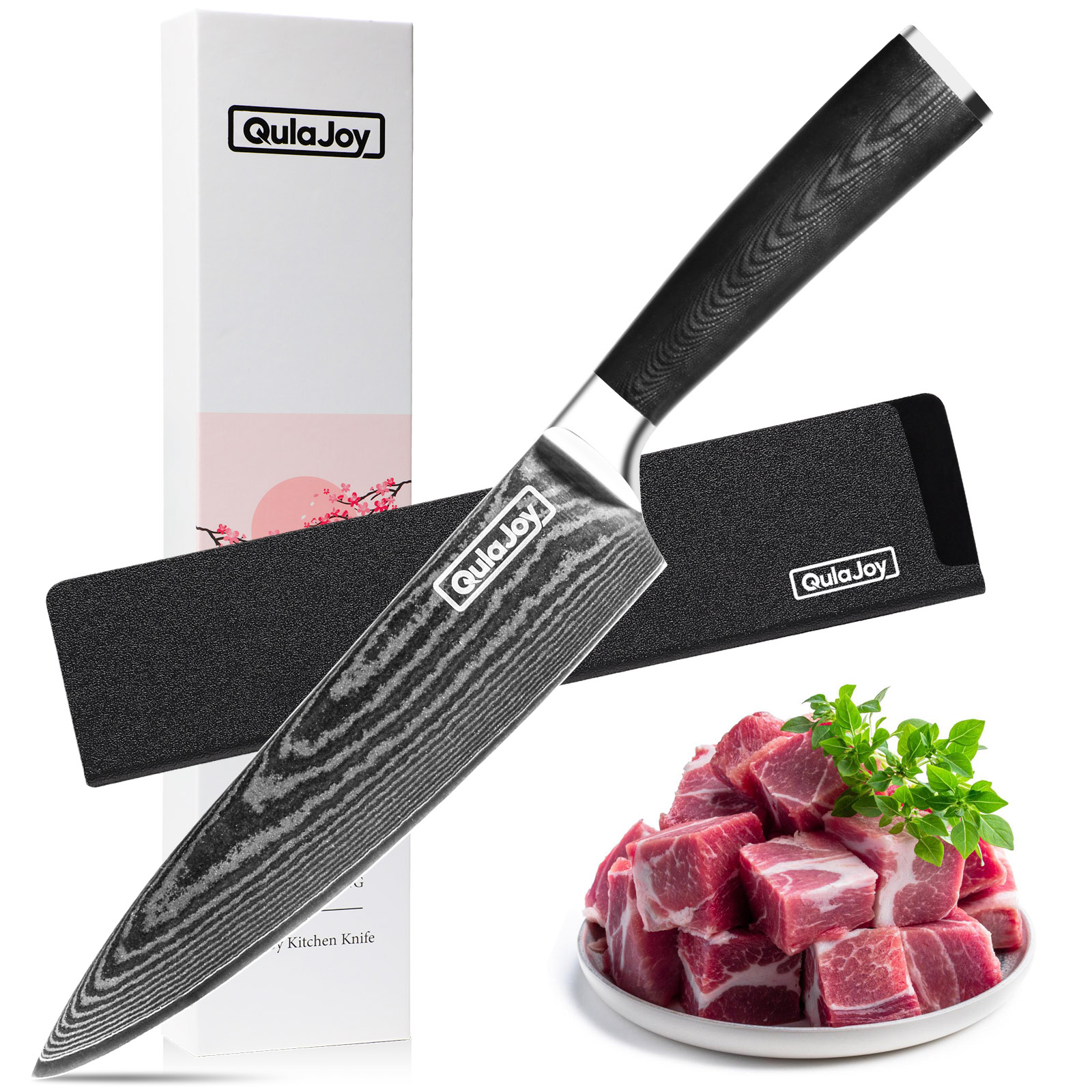 Chef Kitchen Knife, 8" Ultra Sharp Japanese Damascus VG-10 Blade,Professional, with Ergonomic Handle & Sheath