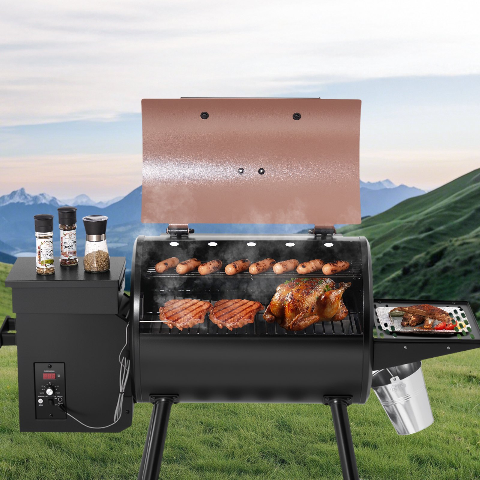 Wood Pellet Electric BBQ Grill Smoker Outdoor  456 Sq.in Cook Area