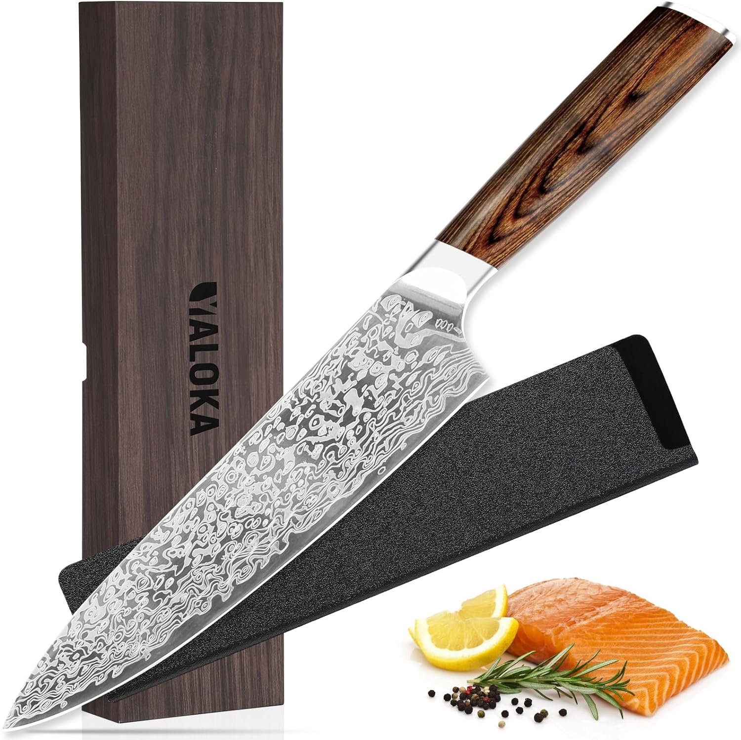 Superior Japanese Vanadium Steel Chef Knife, 7.8 INCH, Laser Pattern with Rosewood Handle