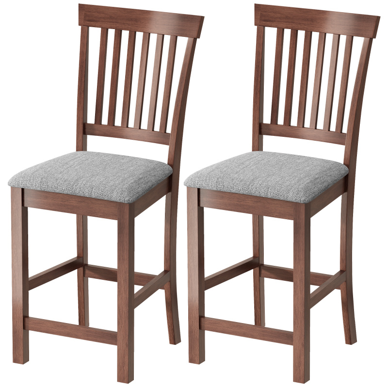 Counter Height Bar Stools with Padded Seat, High Back Kitchen Chairs Set of 2 for Dining Room, Gray and Dark Brown
