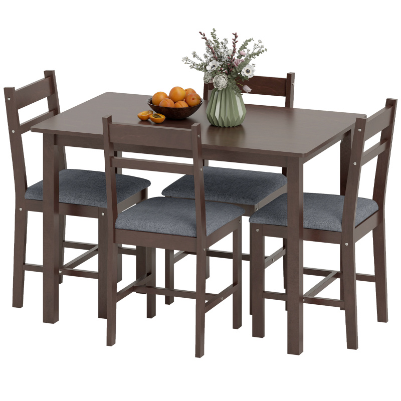 5-Piece Solid Wood Dining Table Set for 4, Farmhouse Kitchen Table with Upholstered Chairs for Dining Room, Walnut
