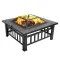 Multifunctional Fire Pit Table  Square Metal Firepit Stove Backyard Patio Garden Fireplace For Camping, Outdoor Heating, Bonfire And Picnic
