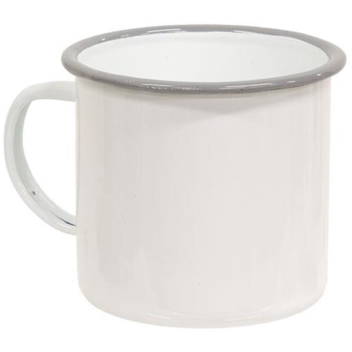 Gray Rim with White Enamel Mug with Large Comfortable Handle