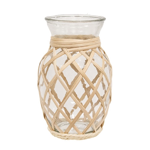 Decorative Rattan Wrapped Glass Vase Gives a Rustic Natural Touch