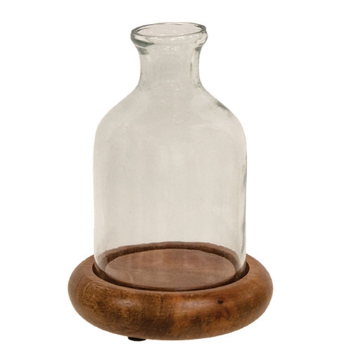 Glass Bottle with Wooden Base
