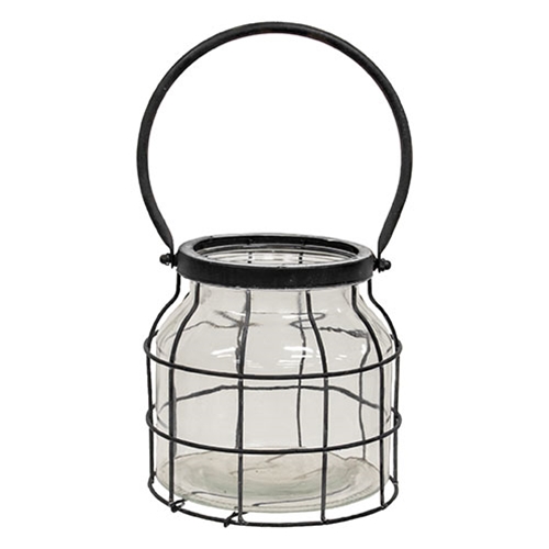 Glass Jar in Black Metal Carrier