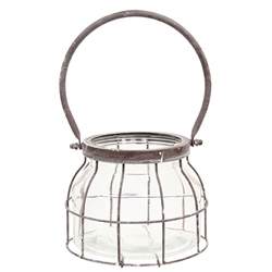 Glass Jar with Rustic Graywashed Metal Carrier