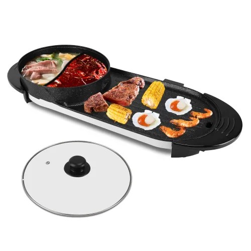 Electric Hot Pot With BBQ Grill Cooker Smokeless Non-Stick Korean BBQ