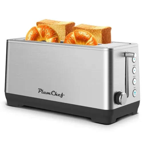 4-Slice Toaster, Extra Wide Long Slot Toaster, 6 Browning Settings, Bagel/Defrost/Reheat Functions, Removable Crumb Tray, Upgraded Stainless Steel, Si