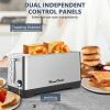4-Slice Toaster, Extra Wide Long Slot Toaster, 6 Browning Settings, Bagel/Defrost/Reheat Functions, Removable Crumb Tray, Upgraded Stainless Steel, Si