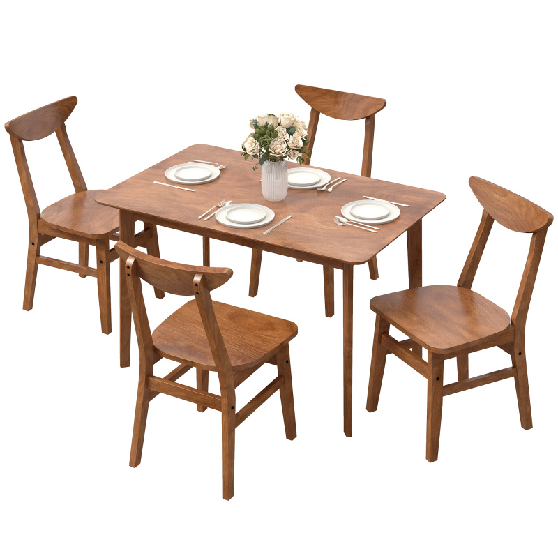 5-Piece Solid Wood Dining Room Set for 4, Farmhouse Dinette Table Set with 4 Chairs for Small Space, Dining Room, Walnut