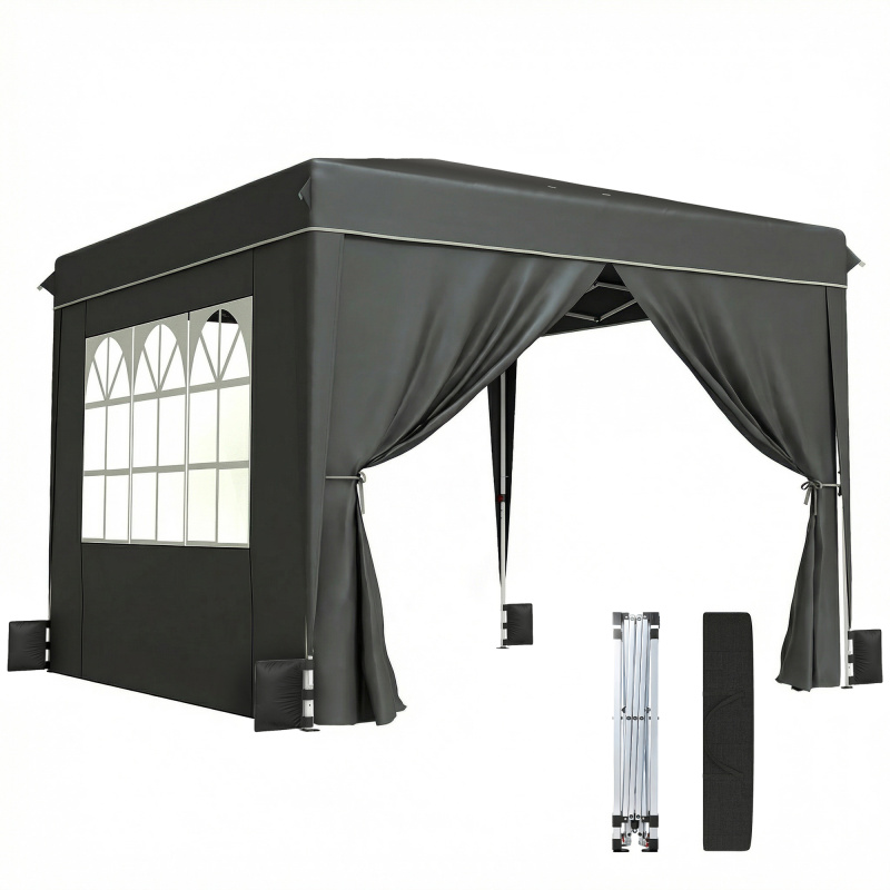 10 x 10 ft Pop Up Canopy Tent with Sidewalls, UPF50+ Outdoor Portable Instant Canopy Shelter with Carry Bag, Black
