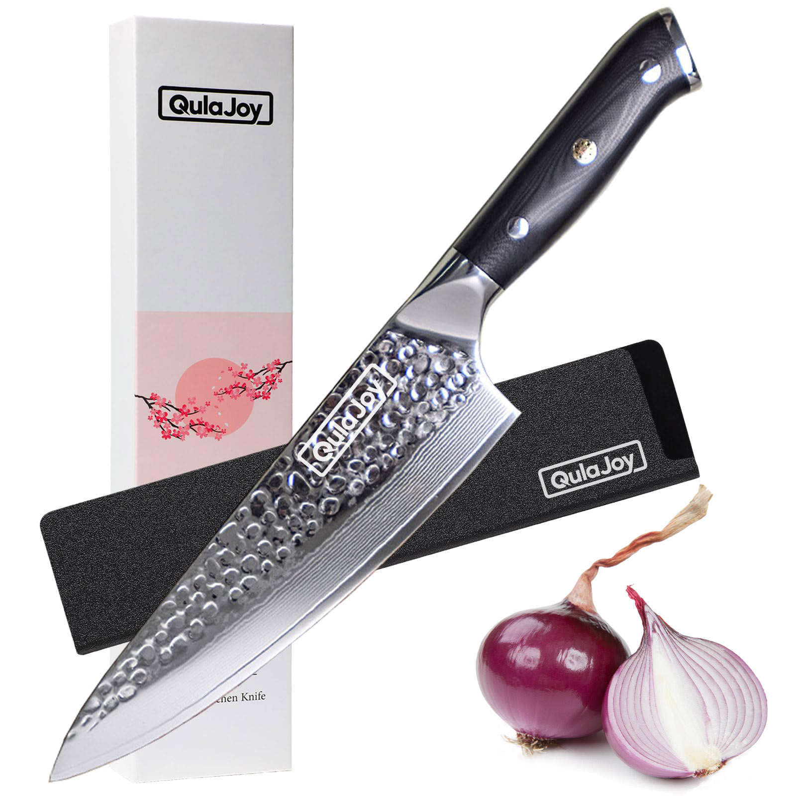 Master Chefs Japanese Knife 8 Inch,VG-10 Damascus 67 Layer Blade,Ultra Sharp Hammered, Handle,Triple Rive