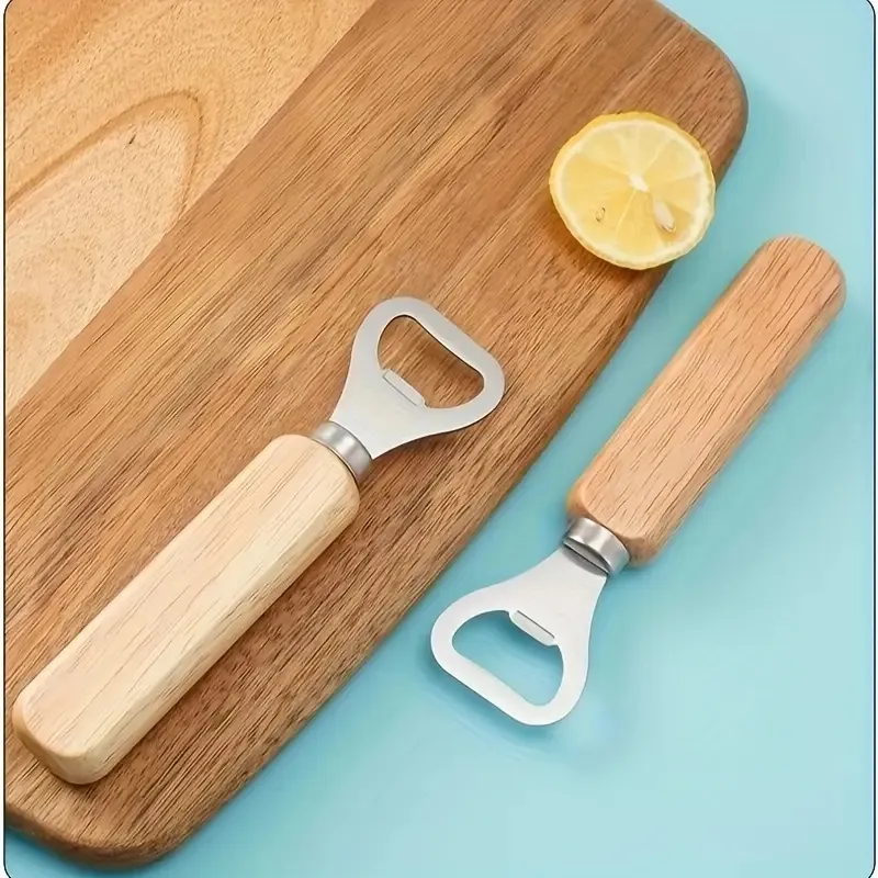 Beverage Bottle Opener, Thickened Stainless Steel Wooden Handle
