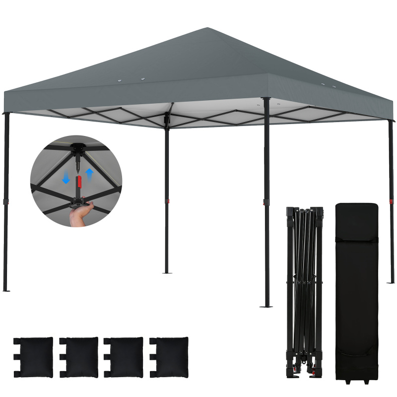 10 x 10 ft Pop Up Canopy Tent with One Push Setup, Outdoor Portable Instant Canopy Shelter w/ Roller Bag, Dark Gray