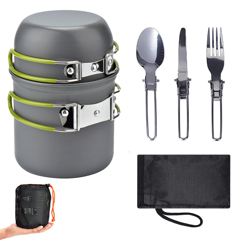 Outdoor Camping Cooking Kit Portable Non-Stick Backpacking Picnic Pot And Bowl Open Fire Cookware Set For Outdoor Hiking And Camping