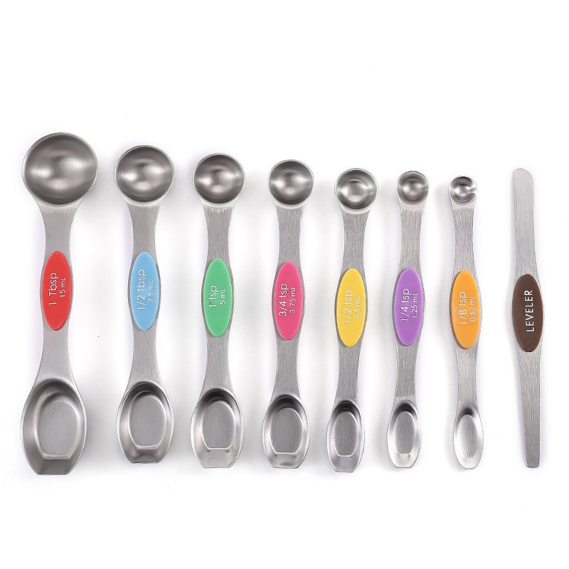 Magnetic Measuring Spoon Set; Double Sided Stainless Steel Measuring Spoons