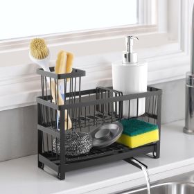 Kitchen Sink Caddy Organizer, 2 Tier Sponge Holder for Kitchen Sink with High Brush Holder & Divider, Storage Rack with Rotatable Drainage Spout