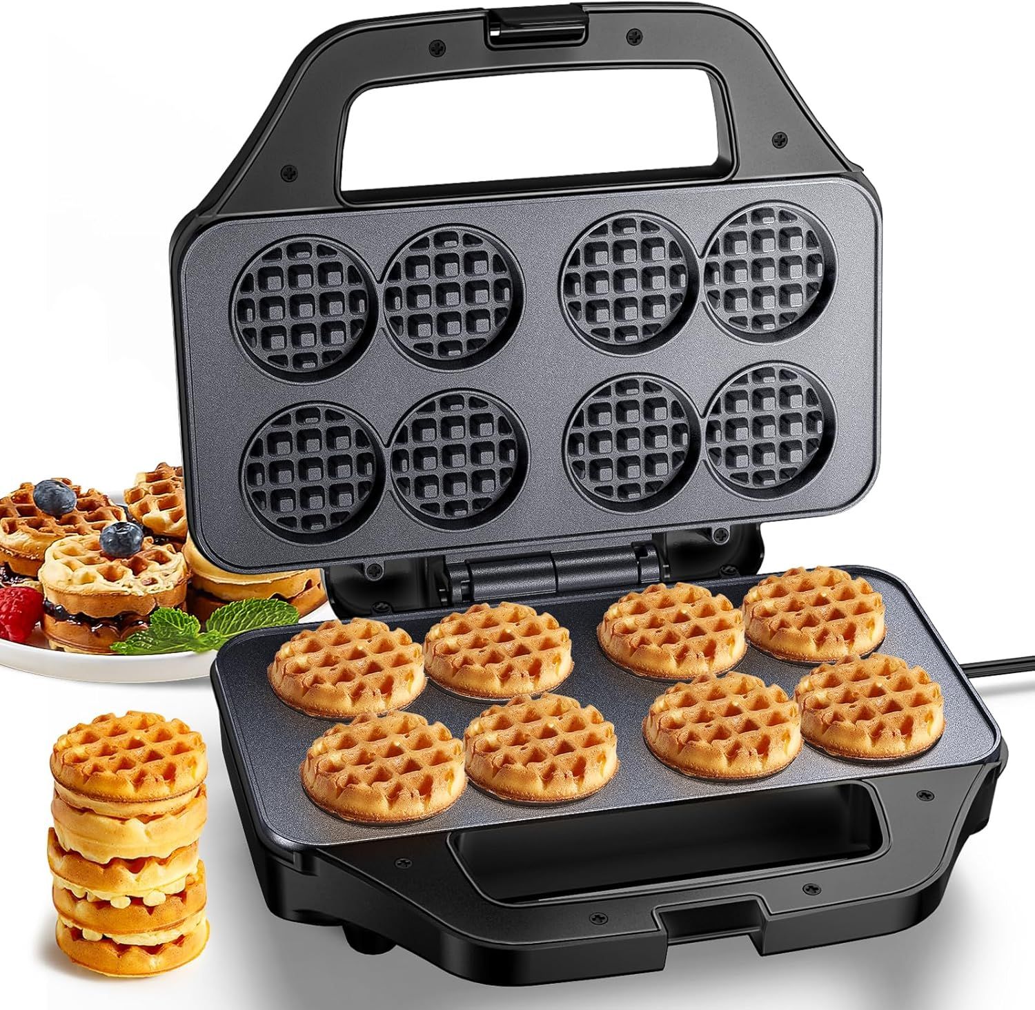 Waffle Maker Machine, 8 Small Waffle Bites, Nonstick Waffle Iron with Quick Heat-Up