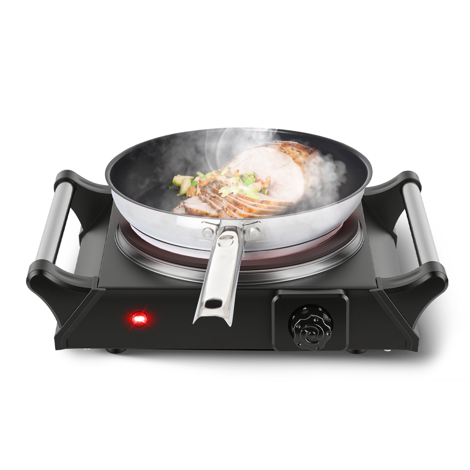 1 Thousand Power Electric Single Burner Portable Heating Hot Plate Stove Countertop RV Hotplate With 5 Temperature Stepless Adjustments Portable Handl