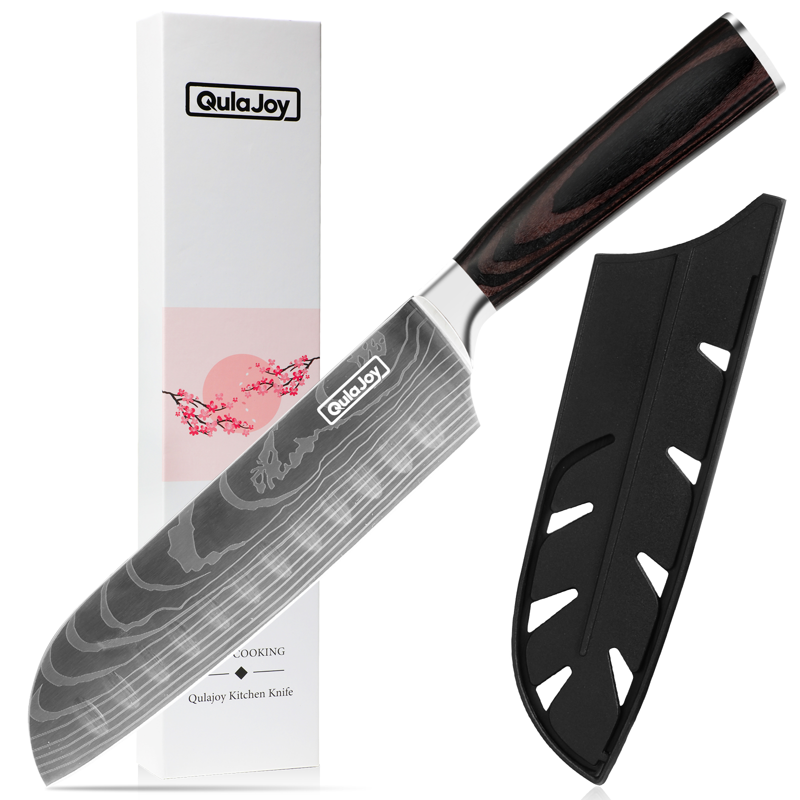Santoku Knife, Chefs Kitchen Knives With Ergonomic Pakkawood Handle, Chopping Knife For Home Kitchen