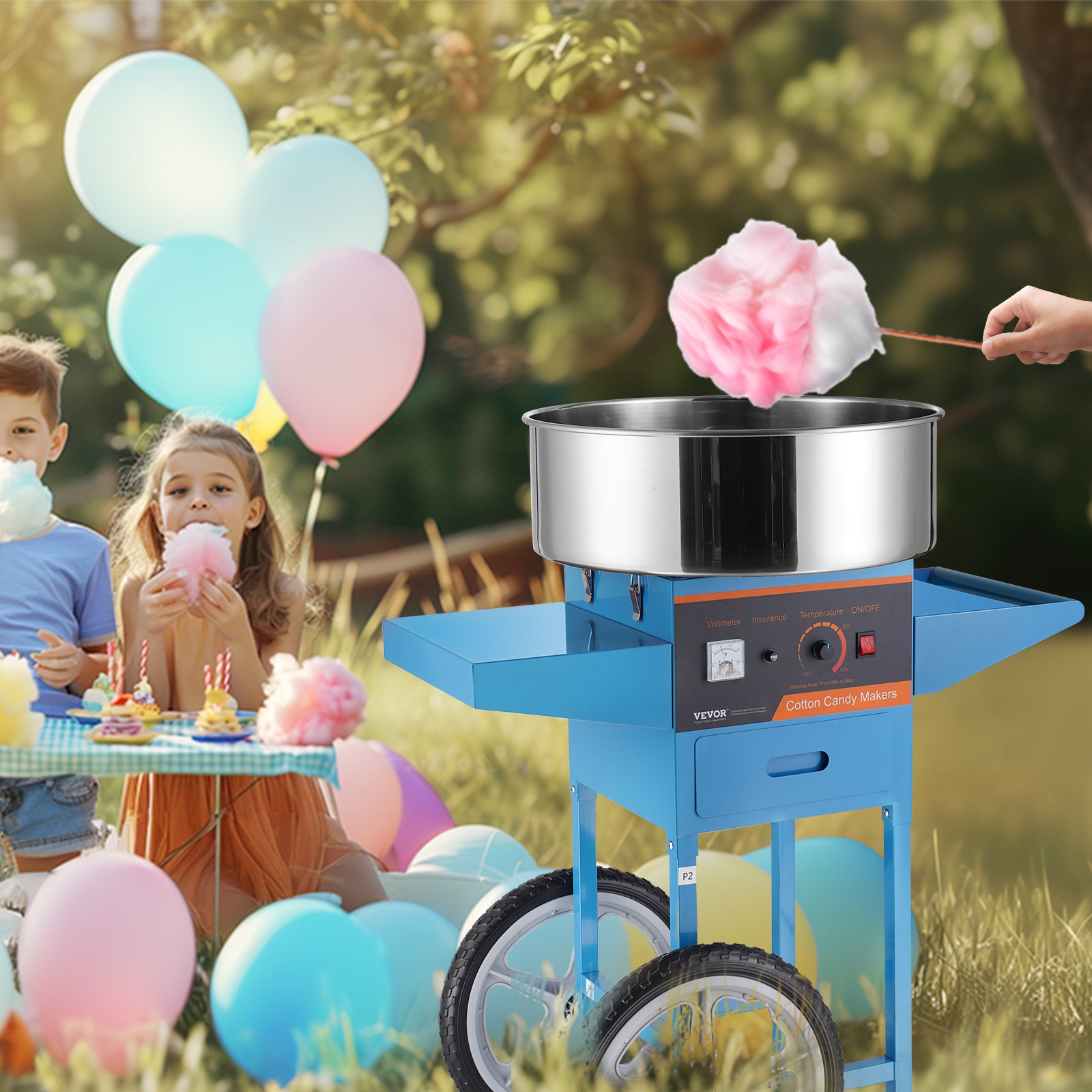 Electric Cotton Candy Machine With Cart, 1000W Commercial Candy Floss Maker With Stainless Steel Bowl, Sugar Scoop And Drawer, Perfect For Home, Kids