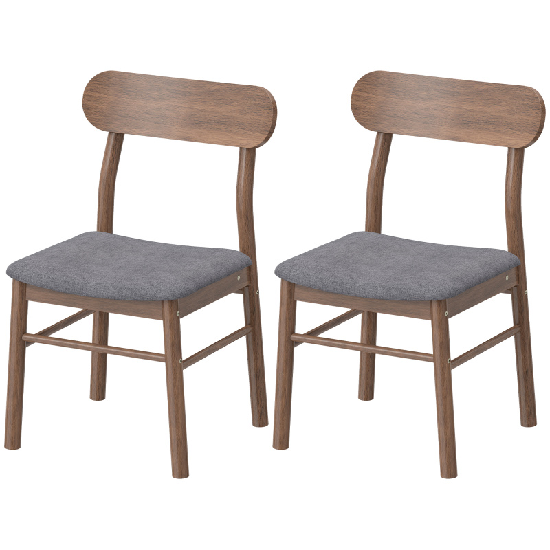 Set of 2 Dining Chairs, Upholstered Dining Room Chairs with Rubberwood Legs and Padded Seat for Kitchen, Gray