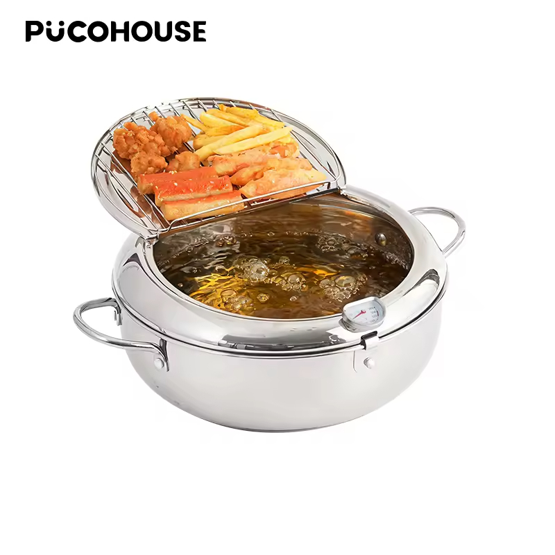 Tempura Deep Fryer Japanese Style Deep Fryer 304 Stainless Steel With Thermometer And Filter Cookware Deep Fryer