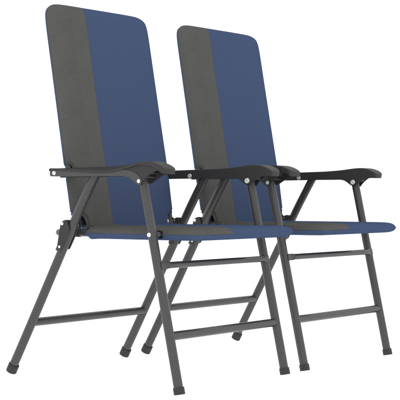 Folding Patio Chairs Set of 2, Padded High Back Lawn Camping Chairs with Armrests, 600D Oxford Fabric, Dark Blue