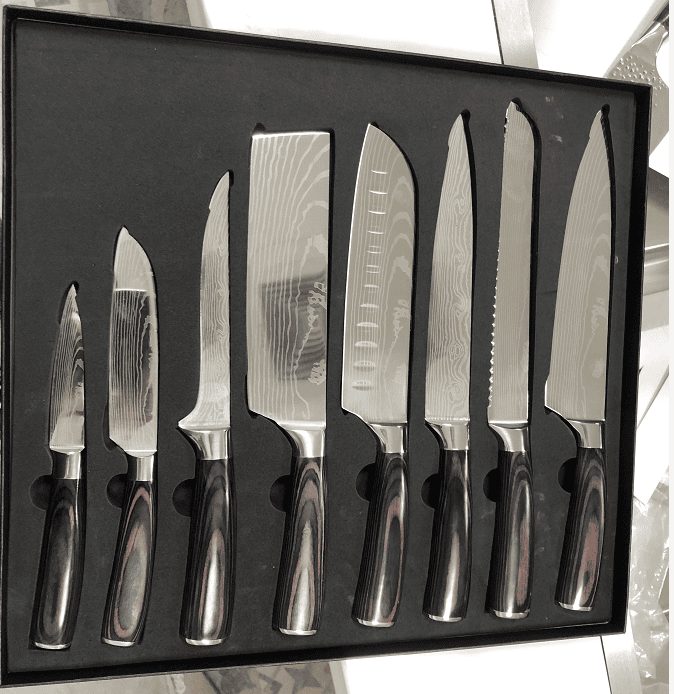 Beautiful Damascus Pattern Stainless Steel 8 Chef's Knives (Option: Default)