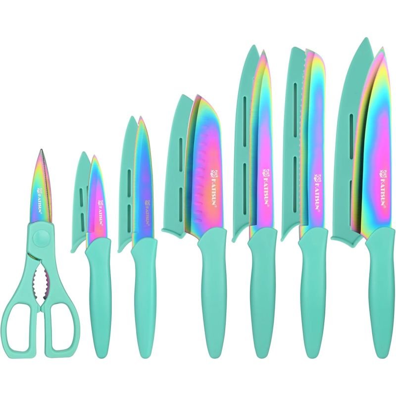 13 Piece Blue Non-Stick Stainless Steel Boxed Knives Set (Option: Style2)