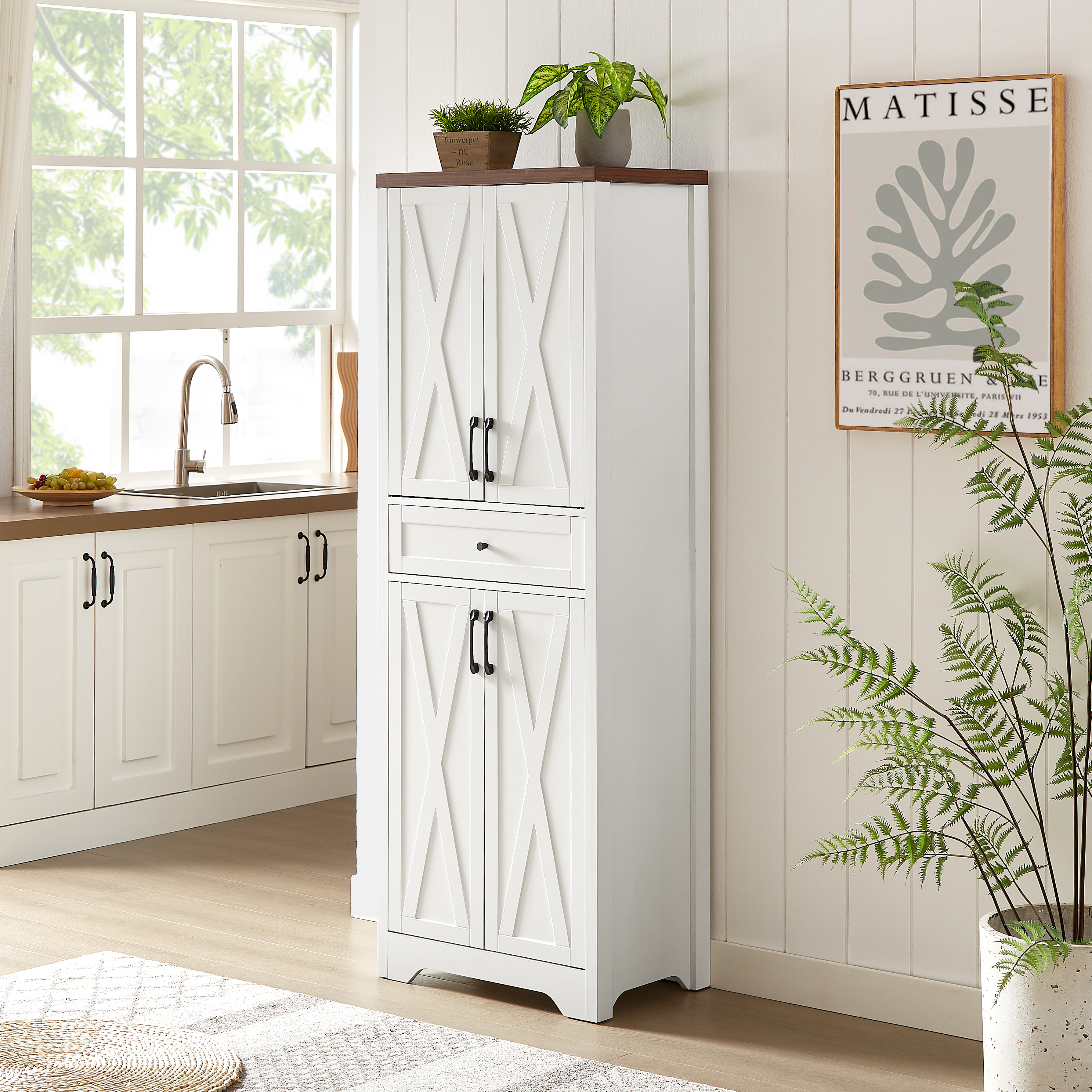 68 High Living Room Sideboard, Multi-functional Combination TV Cabinet Sideboard, Large Capacity Storage Cabinet, Can Be Used In Living Room, Bedroom, (Option: White Walnut)