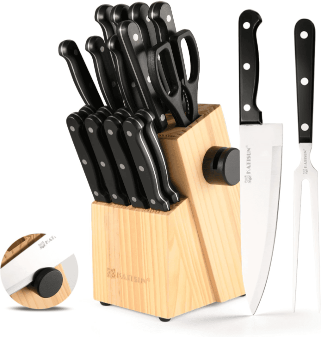 German Steel, Durable Knife Set With Built-in Sharpener For Chopping, Slicing, Dicing And Cutting (Option: 19Pieces-Black)